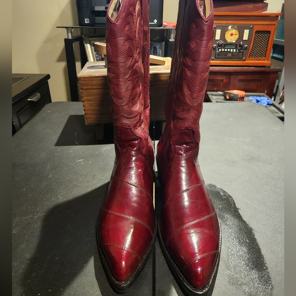 Men's Los Altos Red Leather Pointed Toe Cowboy Boots Size 12